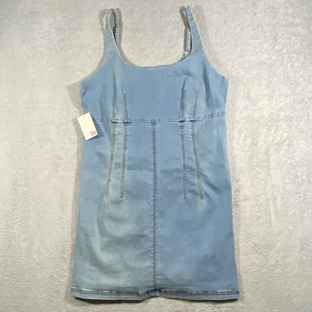 SO Denim Mini Dress Women XXL Blue Square Neck Adjustable Straps JG05Y109RW
